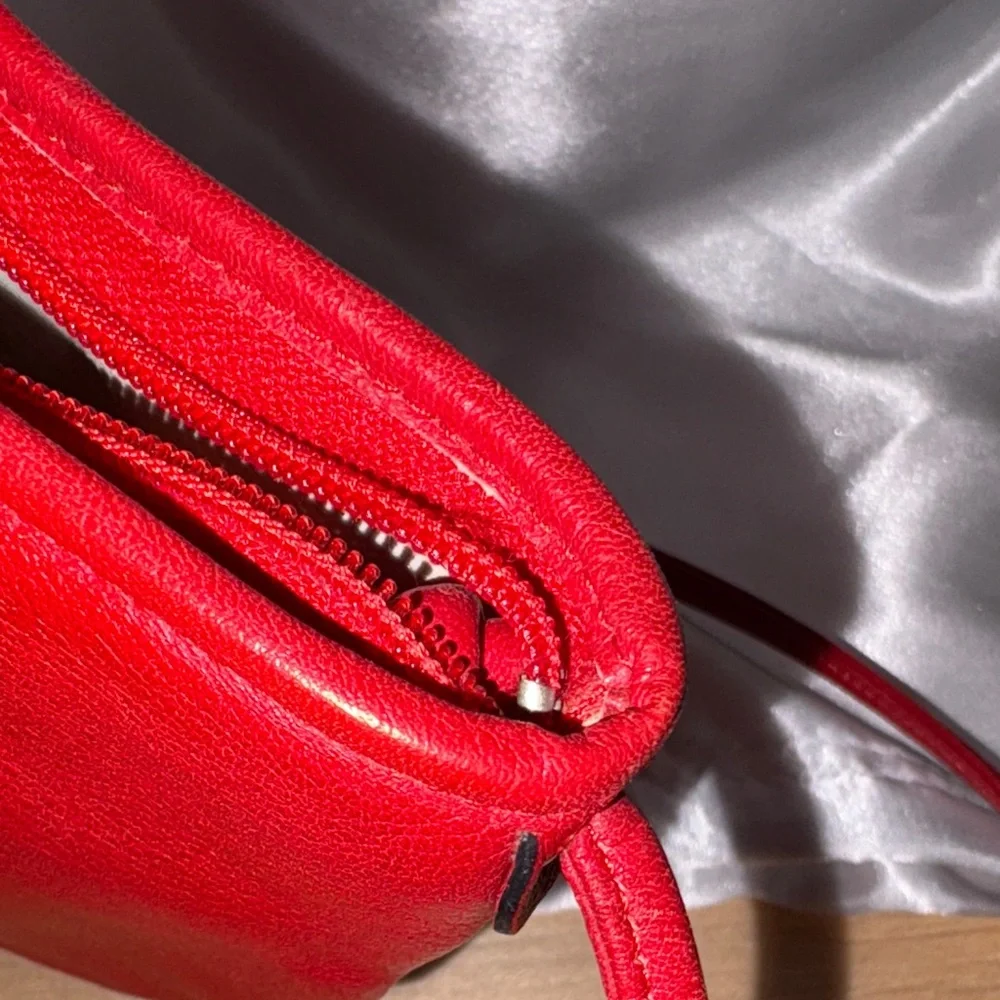 Vintage Dior Red Leather Crescent Crossbody with Gold Logo Medallion - Picture 11 of 14